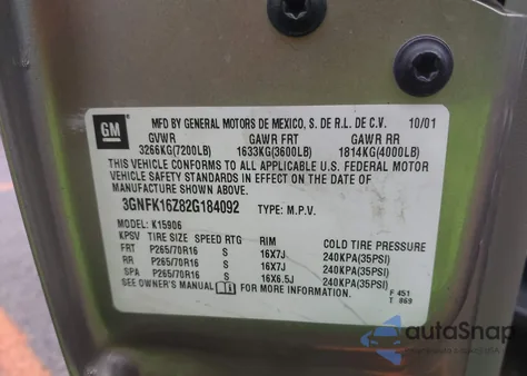 2002 Chevrolet Suburban 1500 Lt from USA, damaged, VIN 3GNFK16Z82G184092